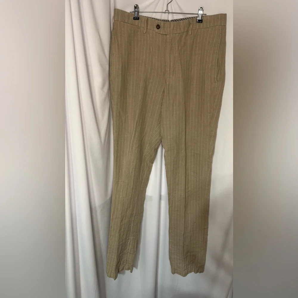 Men's Tan Pinstripe Linen Dress Pants